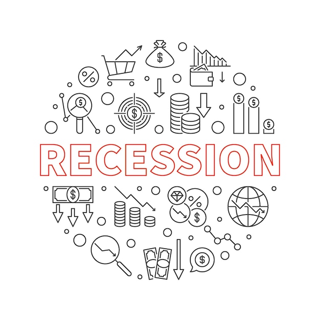 Banner di linea rotonda del concetto di vettore di recessione Illustrazione della crisi economica