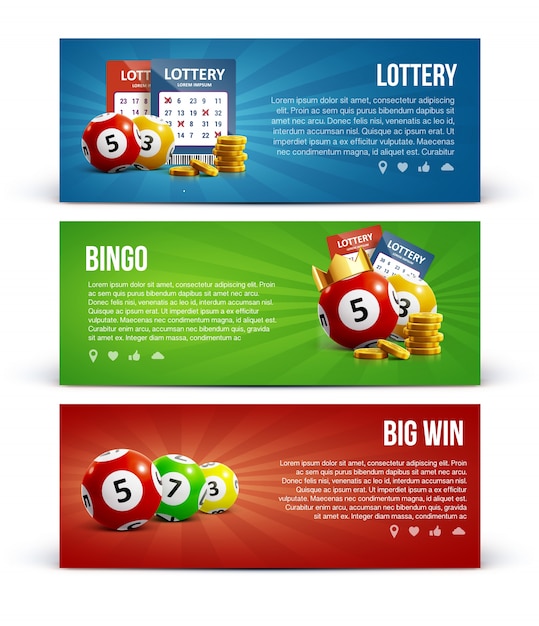 Banner di lotteria con le icone realistiche biglietto delle monete