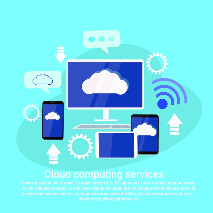 Vettore banner di modello web servizi cloud computing con copia spazio