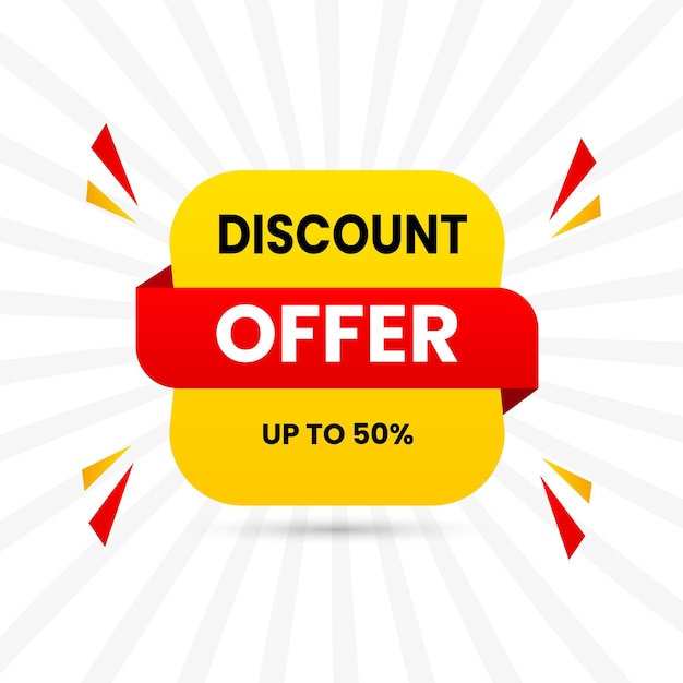 Banner di offerta di sconto con nastro rosso e 50 sconti