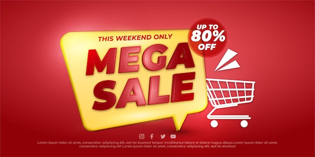 Banner di offerta speciale di vendita mega con l'icona del carrello