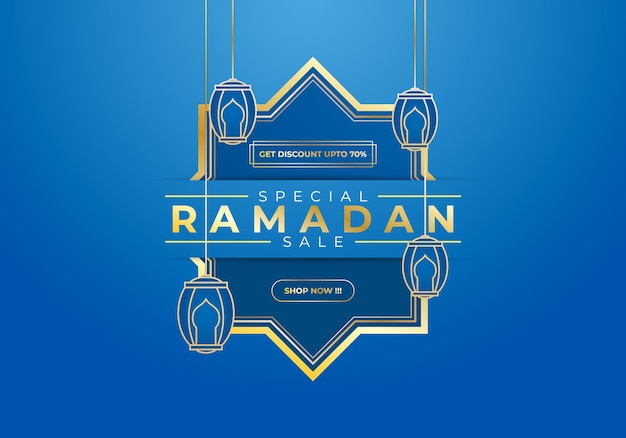 Banner di promozione delle vendite per la vendita del ramadan con colonna del piedistallo circolare o palcoscenico
