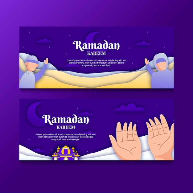 Banner di Ramadan Kareem nel concetto di stile di carta