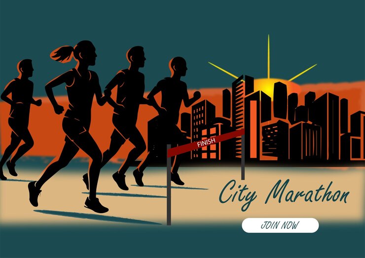 Vettore banner di registrazione per la maratona cittadina