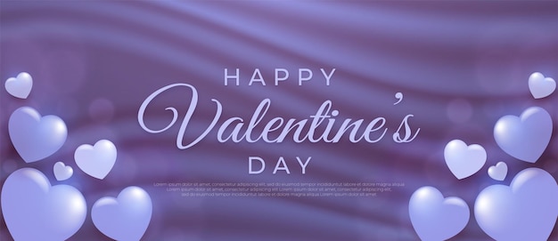 Banner di San Valentino con decorazione 3d cuore su sfondo viola