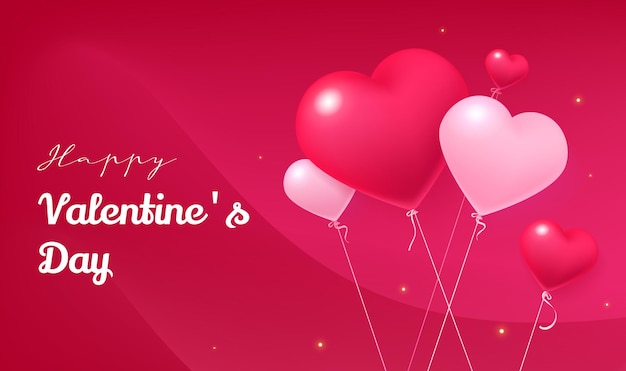 Banner di San Valentino con palloncini rossi e rosa su sfondo rosso