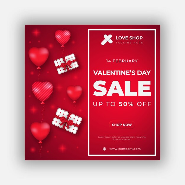 banner di San Valentino o modello di post sui social media