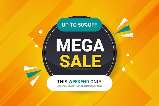 Banner di sconto di vendita e mega promozione di vendita con lo sfondo giallo