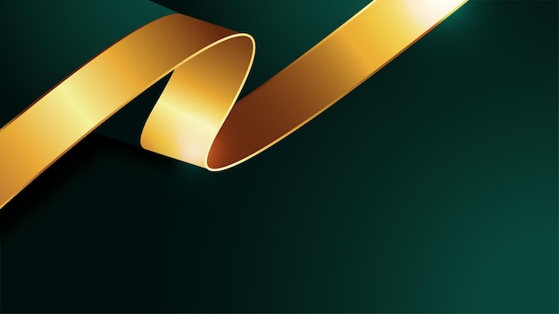 banner di sfondo di lusso astratto verde con nastro dorato ondulato