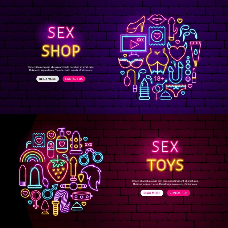 Banner di siti web di sesso. Illustrazione vettoriale di promozione di giocattoli per adulti.