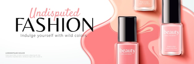 Banner di smalto per unghie rosa, prospettiva piatta