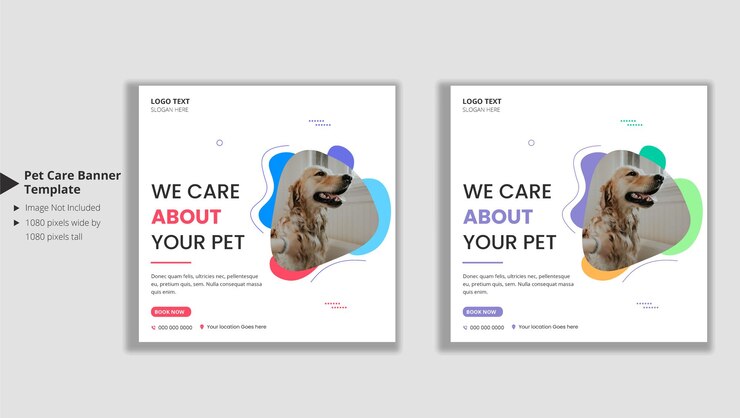 Vettore banner di social media astratto per la cura degli animali domestici e modello di banner web