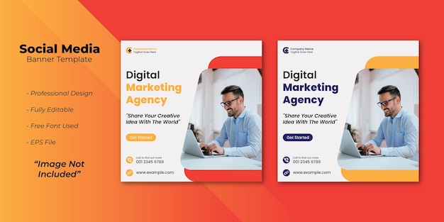 Banner di social media di marketing digitale vettoriale gratuito e modello di post di Instagram