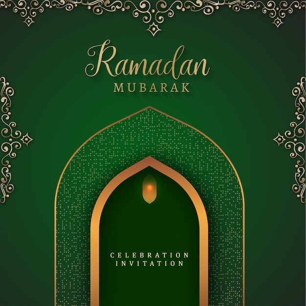 Banner di social media islamico con sfondo verde foresta Ramadan Kareem