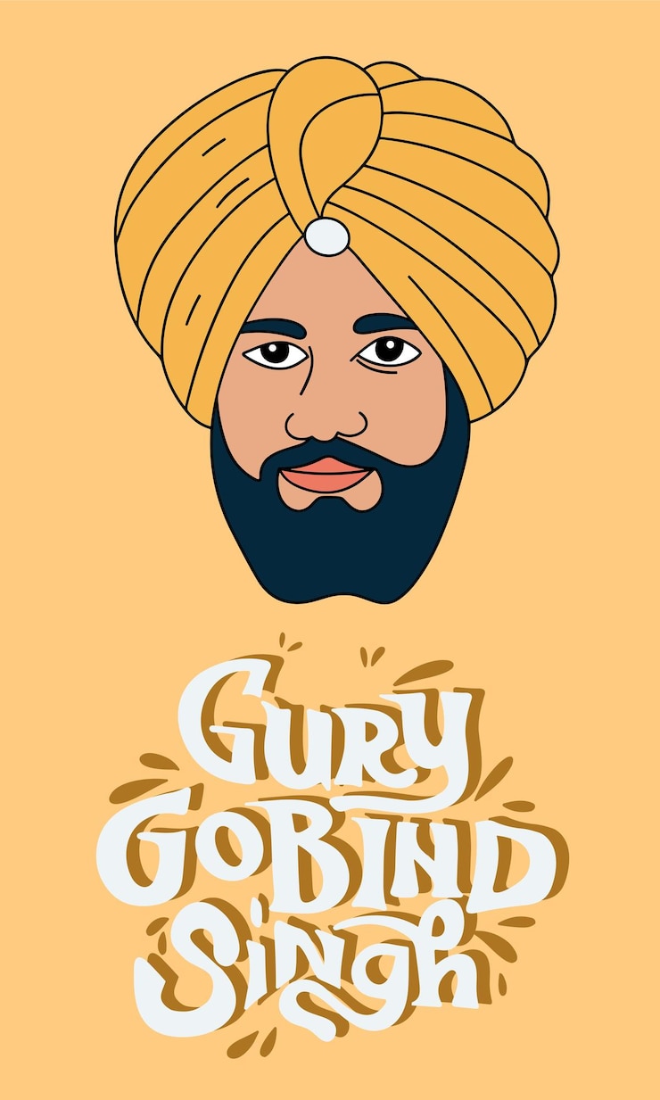 Vettore banner di testo di guru gobind singh banner di testo di vacanza scritto a mano volto di guru gobind singh