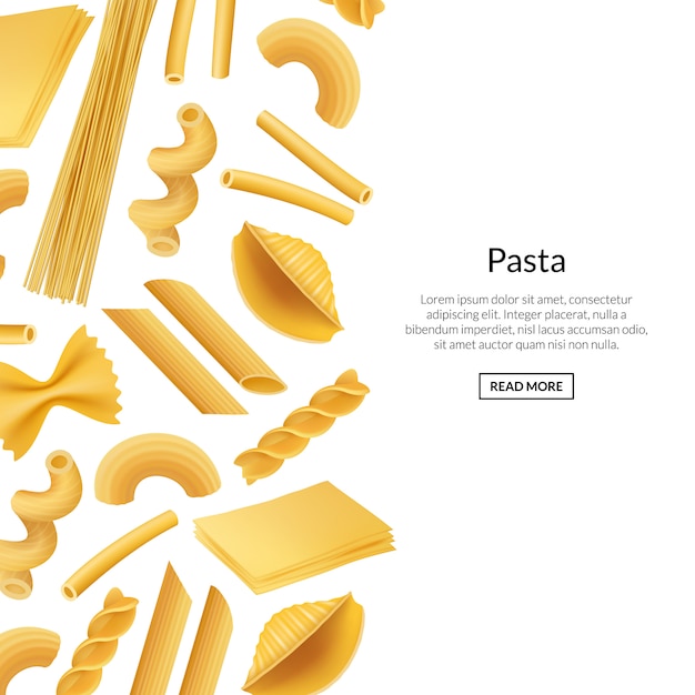 Banner di tipi realistici di pasta di banner vettoriale