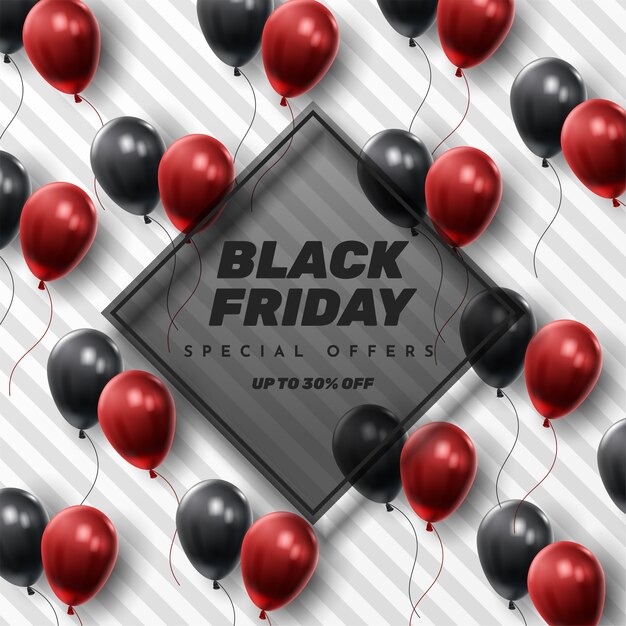 Banner di vendita del Black Friday con palloncini lucidi.