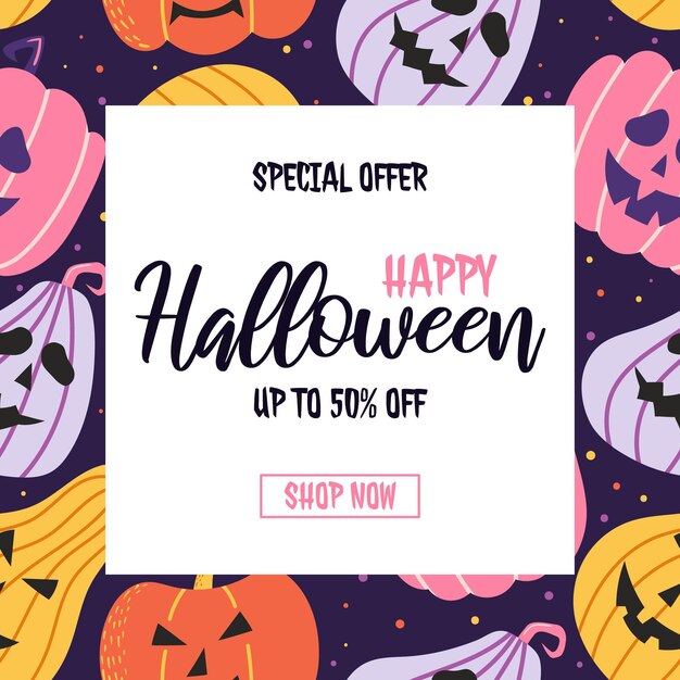 Banner di vendita di Halloween con motivo a zucca