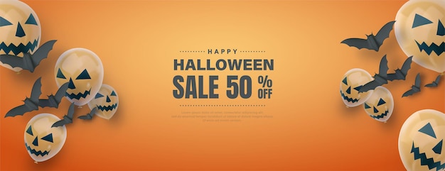 Banner di vendita di Halloween con palloncini arancioni
