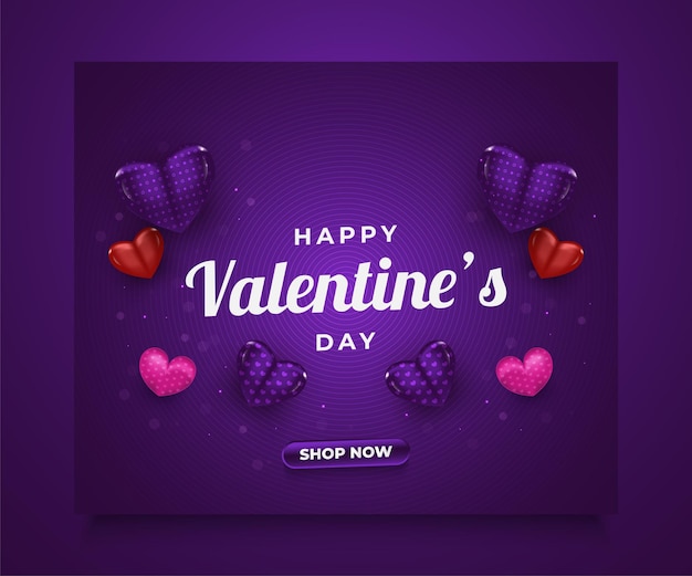 Banner di vendita di San Valentino con cuori colorati 3d sparsi