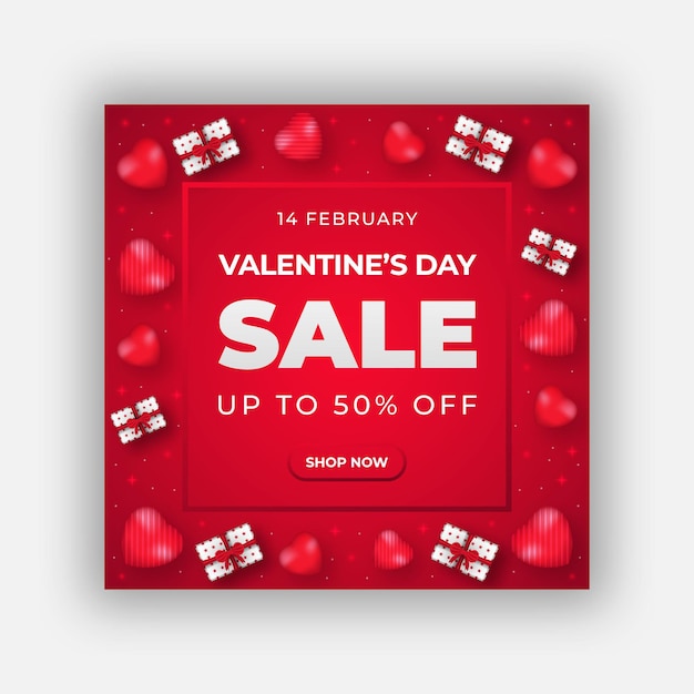 Banner di vendita di San Valentino o modello di post sui social media