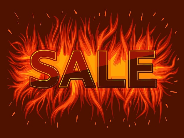 Banner di vendita fiamme rosse con testo bruciare luce bagliore disegno del modello di illustrazione vettoriale per il web o i social media