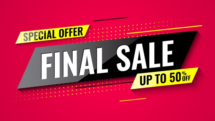 Banner di vendita finale offerta speciale su sfondo rosso. illustrazione.