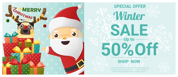 Banner di vendita inverno natale con Babbo Natale