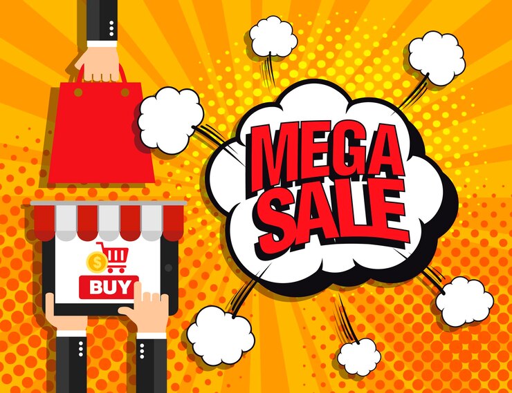 Vettore banner di vendita mega sfondo vettoriale in stile pop art illustrazione vettoriale
