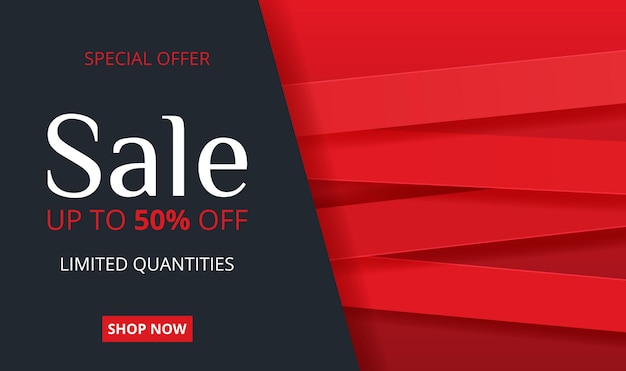 Banner di vendita orizzontale con nastri e strisce incrociate sfondo di sconto astratto rosso