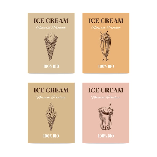 Banner disegnati a mano con gelato in stile schizzo Illustrazione vettoriale vintage