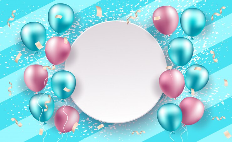 Vettore banner festa con palloncini realistici.