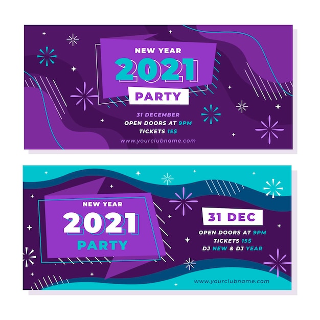 Banner festa di capodanno 2021 in design piatto