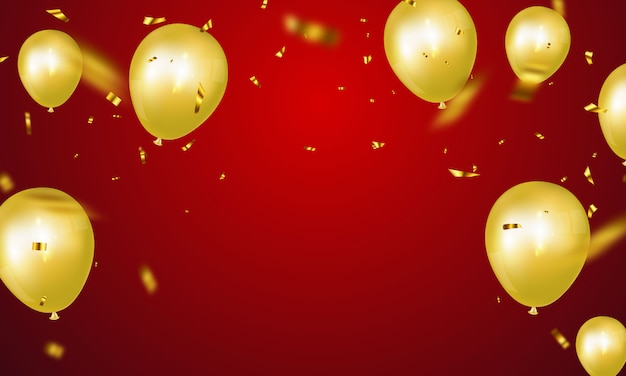 Banner festa di celebrazione con sfondo di palloncini d'oro. Biglietto d'auguri di lusso ricco di auguri.