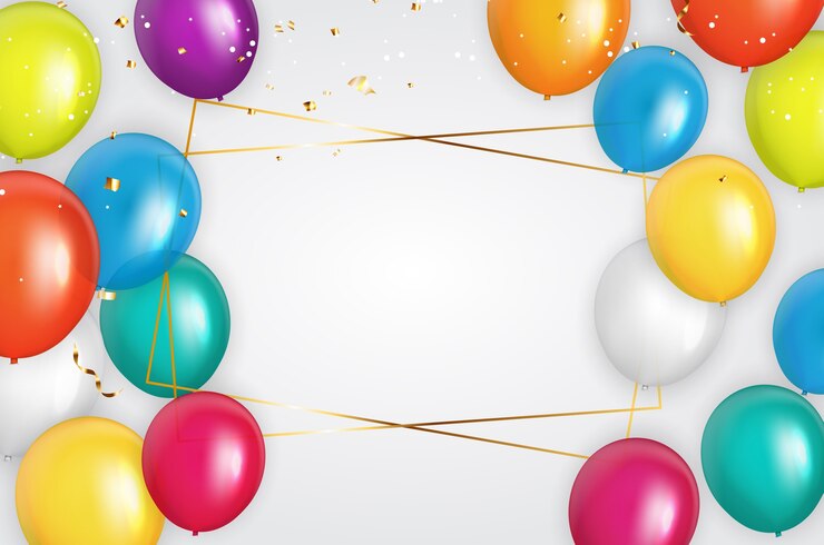 Vettore banner festivo con palloncini colorati e cornice dorata