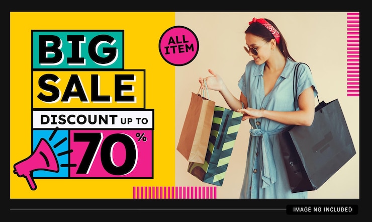 Vettore banner grande sconto vendita fino a tutti gli articoli