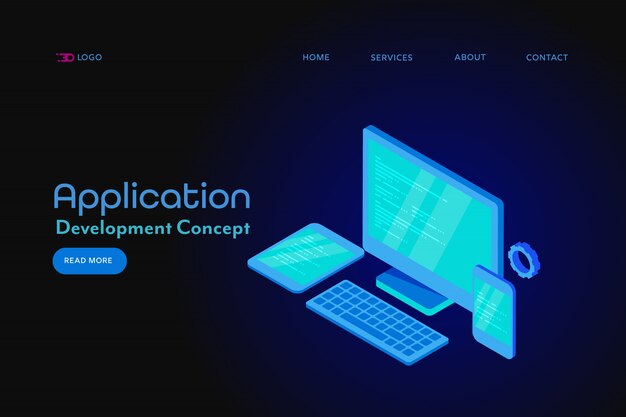 Banner isometrico sviluppo applicazioni