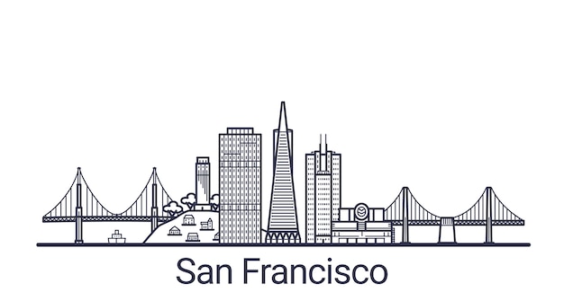 Banner lineare della città di San Francisco. Tutti gli edifici di San Francisco art.