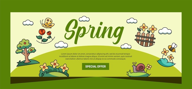 Banner modello orizzontale primavera disegno vettoriale