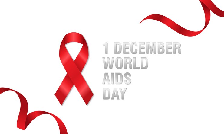Banner nastro rosso con simbolo per la giornata mondiale dell'aids, 1 dicembre.