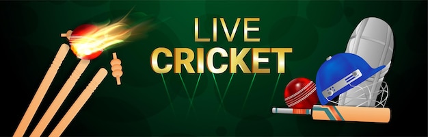 Banner o intestazione di concetto dal vivo di cricket