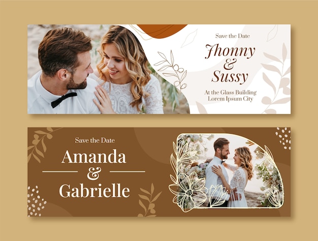 Banner orizzontale di celebrazione del matrimonio disegnato a mano