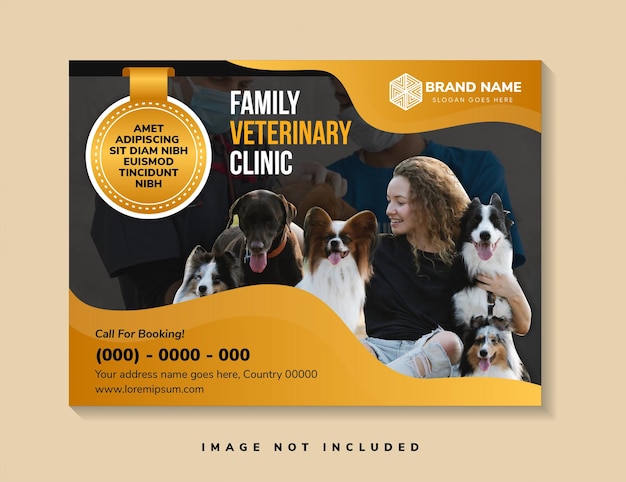 Banner orizzontale per la clinica veterinaria e la cura degli animali domestici Modello di volantino con sorriso sano
