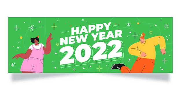 Banner orizzontale piatto felice anno nuovo 2022 disegnato a mano