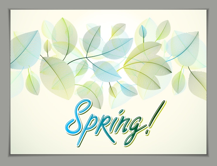 Vettore banner orizzontale primaverile, vettore verde e foglie fresche sfondo floreale bellissimo, saldi primaverili, poster pubblicitari, brochure o volantini. elegante disegno botanico di classe, ambiente.