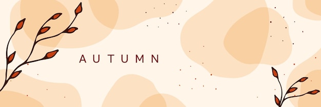 Banner orizzontale vettoriale autunnale Foglie cadenti punti linea forme trasparenti colori autunnali Copia spazio per il testo Progettazione per l'intestazione del sito web pagina di destinazione poster banner copertina post sociale