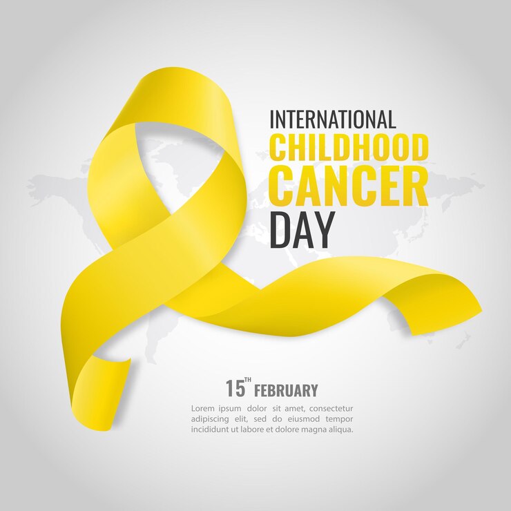 Banner per la Giornata del cancro dell'infanzia con nastro del cancro
