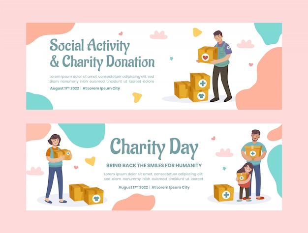 Banner piatto disegnato a mano per eventi di beneficenza