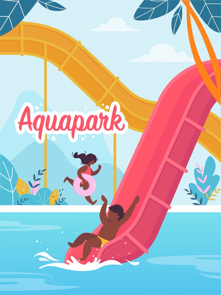 Banner pubblicitario è scritto Aquapark Cartoon