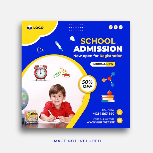 Banner quadrato di ammissione scolastica Adatto per il design dei social media backtoschool